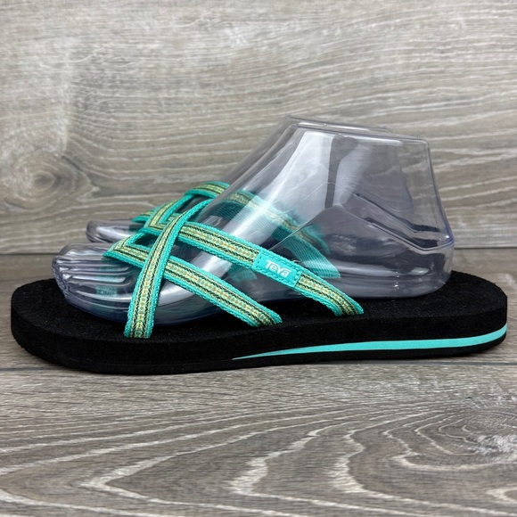 Teva Olowahu Mush Women's Sz 9 Black Teal Geometric Flip Flop Strappy Sandals - Picture 3 of 11